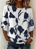 Women's Half Sleeve Blouse Summer White Floral Printing Crew Neck Daily Going Out Vintage Top