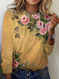 Women's Long Sleeve T-shirt Spring/Fall Yellow Floral Cotton Crew Neck Daily Going Out Casual Top