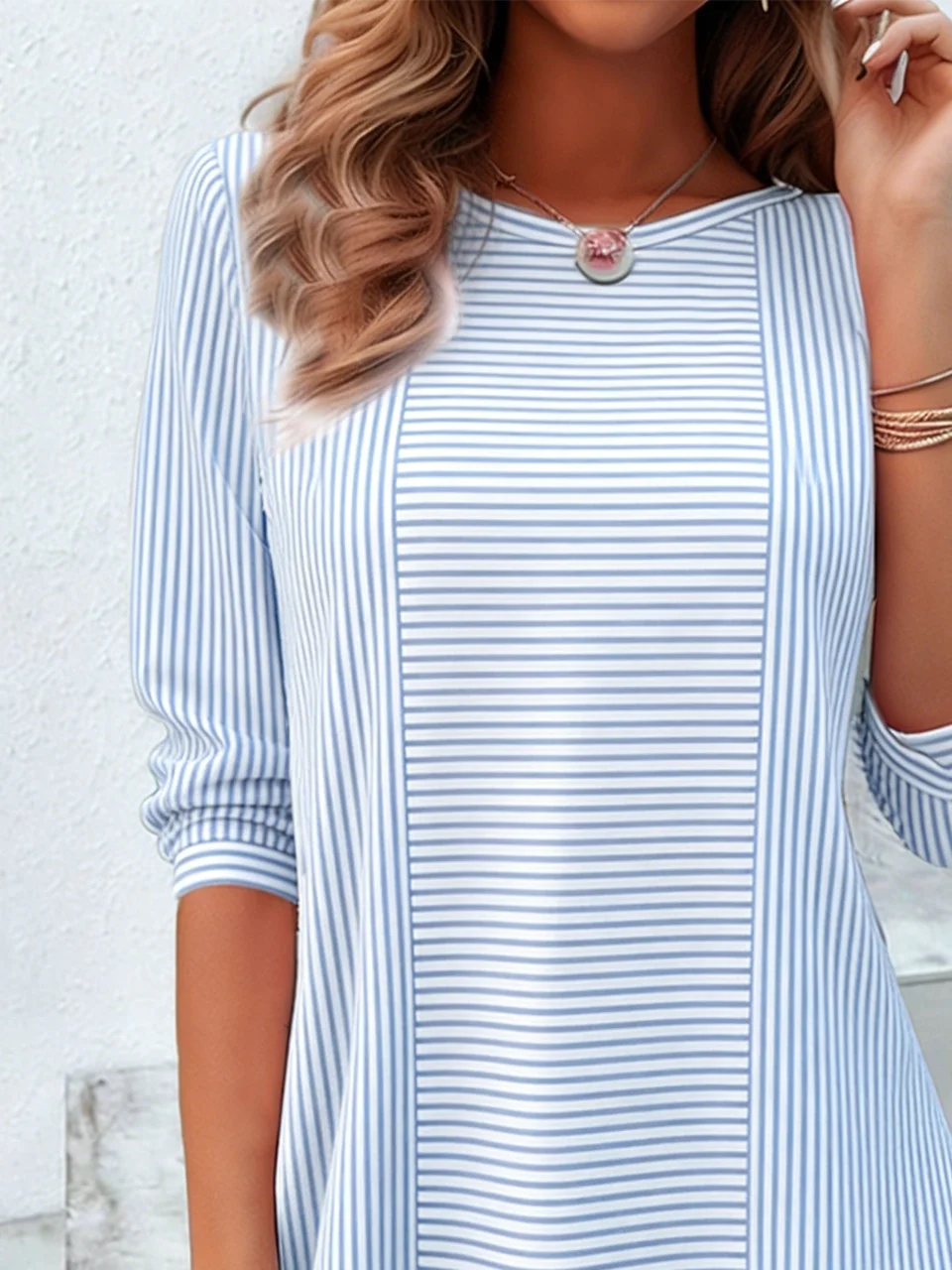 Casual Crew Neck Striped Loose T-Shirt