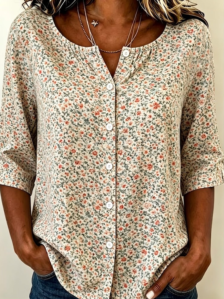 Women's Half Sleeve Shirt Summer Apricot Floral Printing Crew Neck Daily Going Out Casual Top