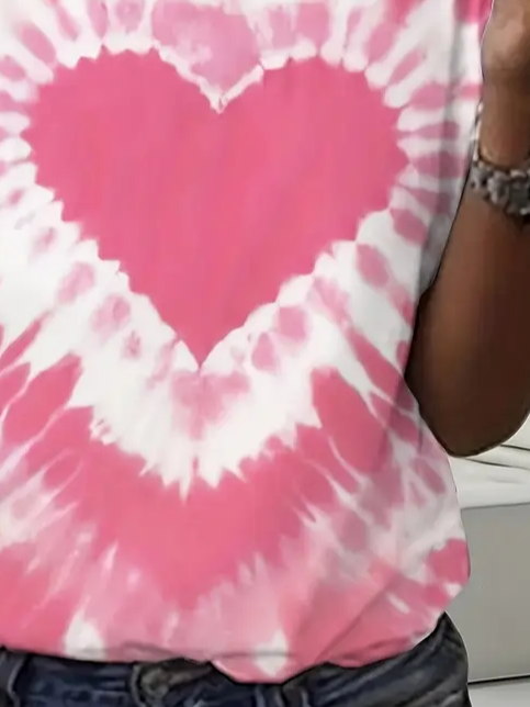 Women's Love Tie Dye Valentine's Day Casual Round Neck Short Sleeve T-Shirt