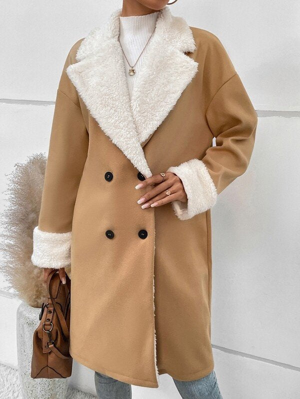 Fluff/Granular Fleece Fabric Street Split Joint Coat