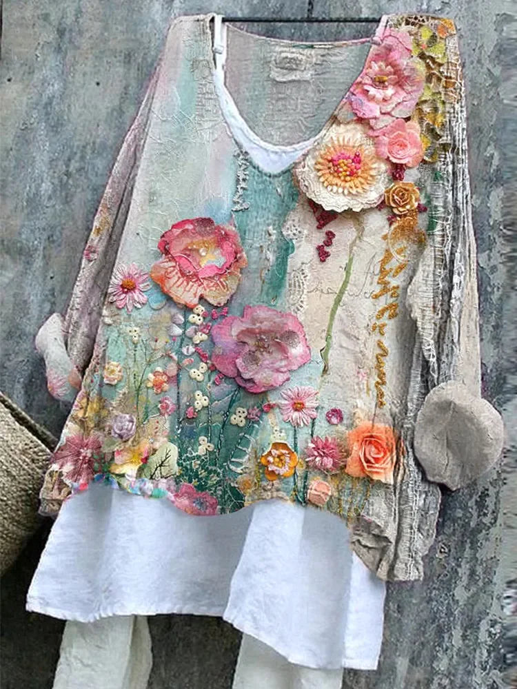 Women's Long Sleeve Blouse Spring/Fall As Picture Floral Printing V Neck Daily Going Out Casual Top