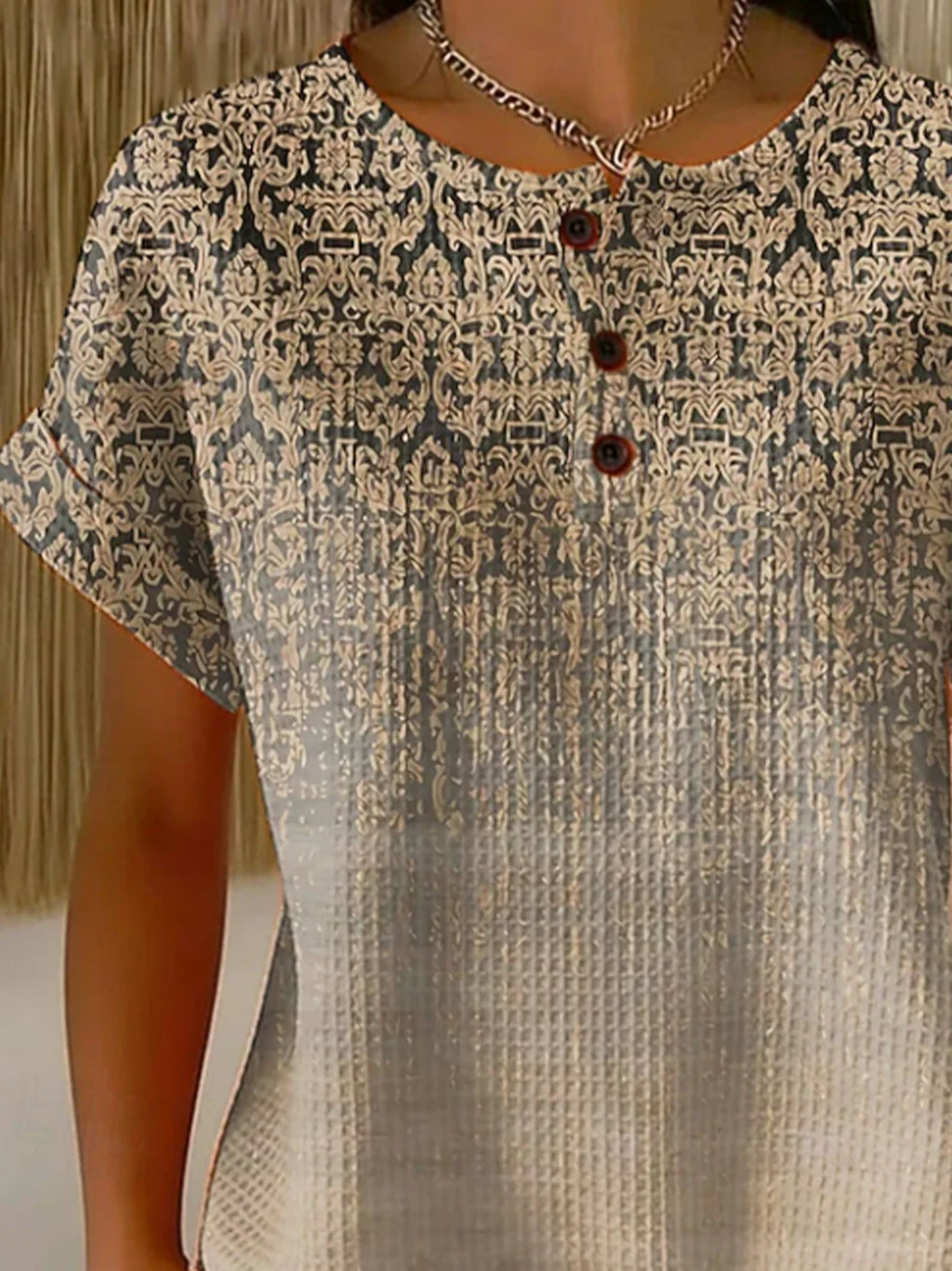 Women's Short Sleeve T-shirt Summer Khaki Abstract Printing Crew Neck Daily Going Out Vintage Top