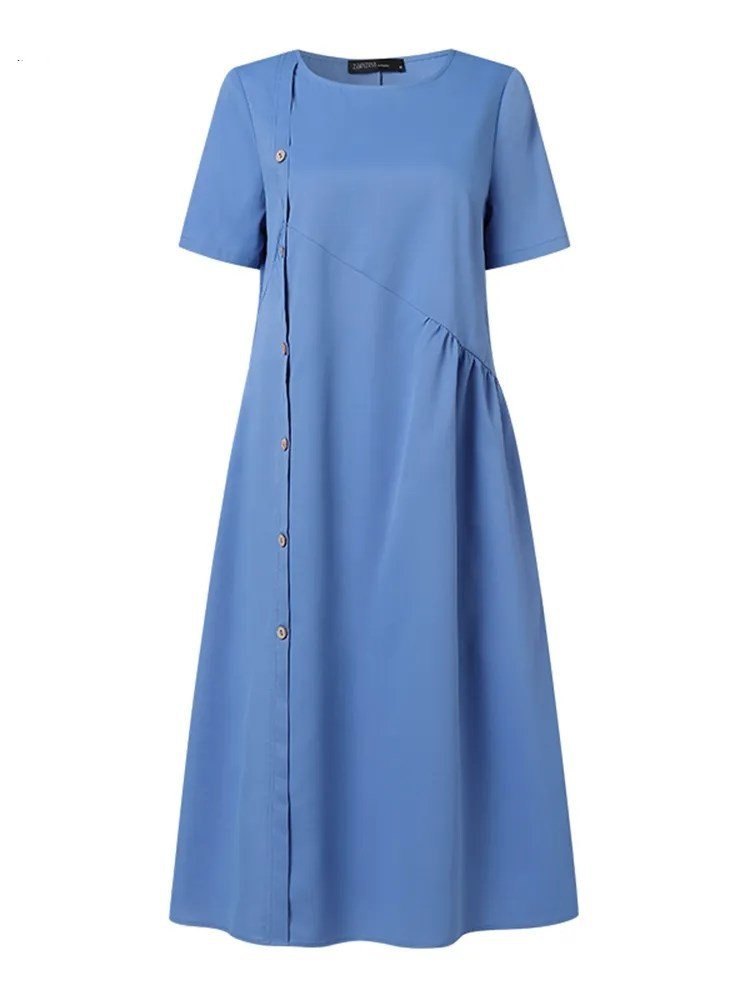 Plain Casual Cotton And Linen Dress With No