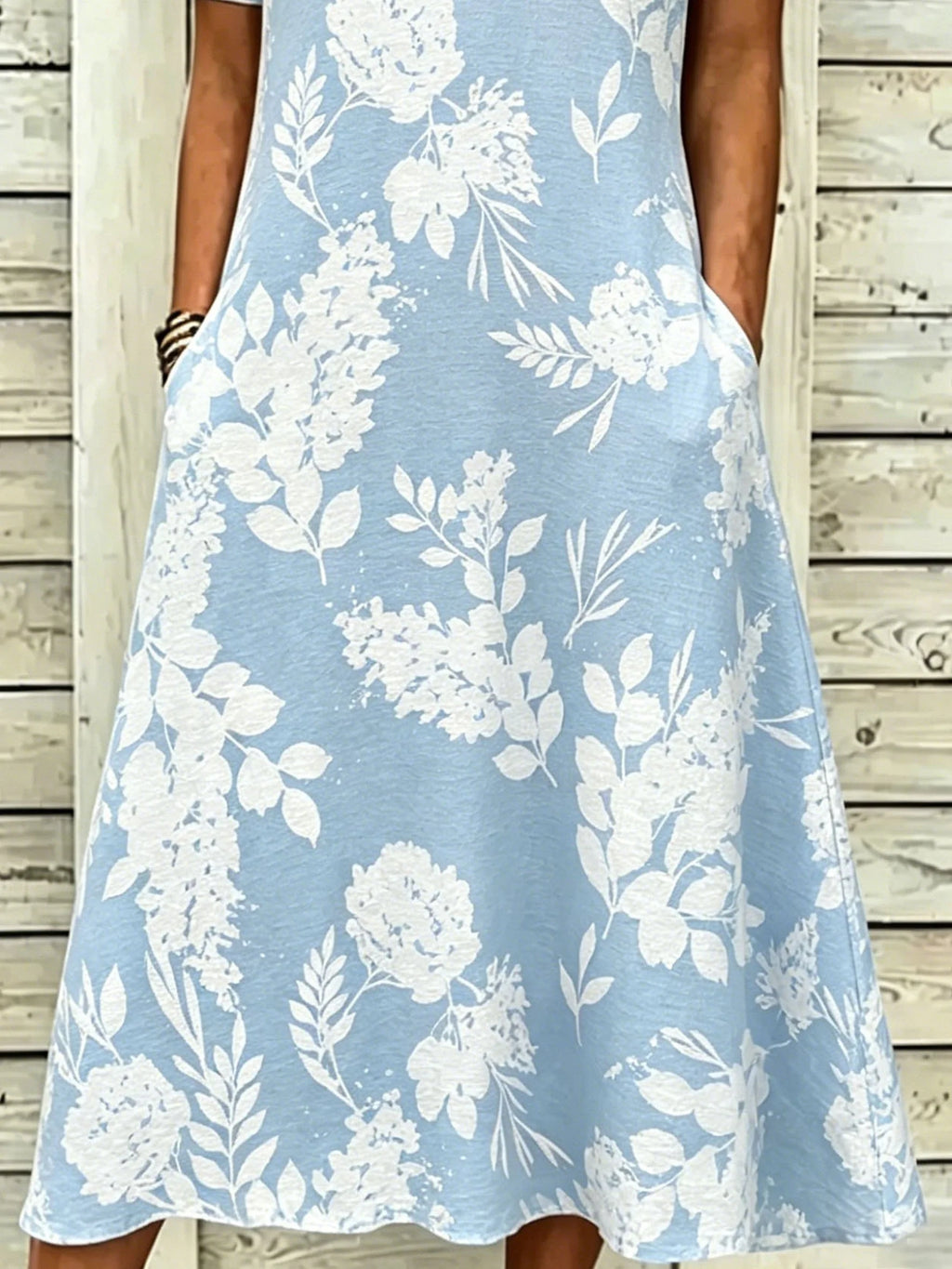 Elegant Blue Floral Print V Neck Short Sleeve Casual Maxi Dress