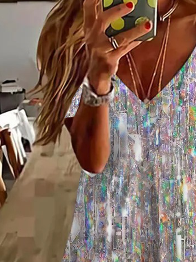 Women's Sequin Print Casual Tank Top Dress