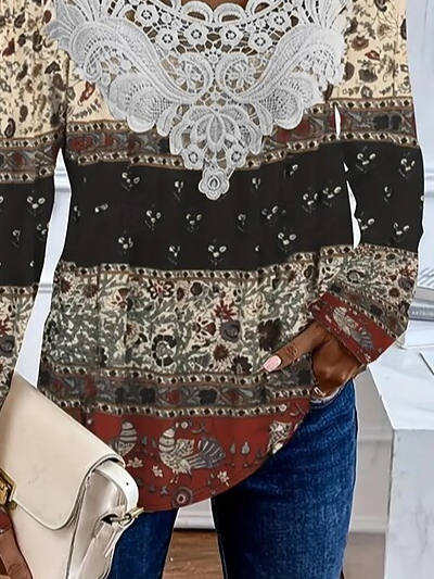 Women's Long Sleeve T-shirt Spring/Fall As Picture Abstract Printing Crew Neck Daily Going Out Casual Top