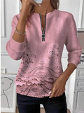 Women's Embroidered Floral Long Sleeve Center Front Zip Sweatshirt