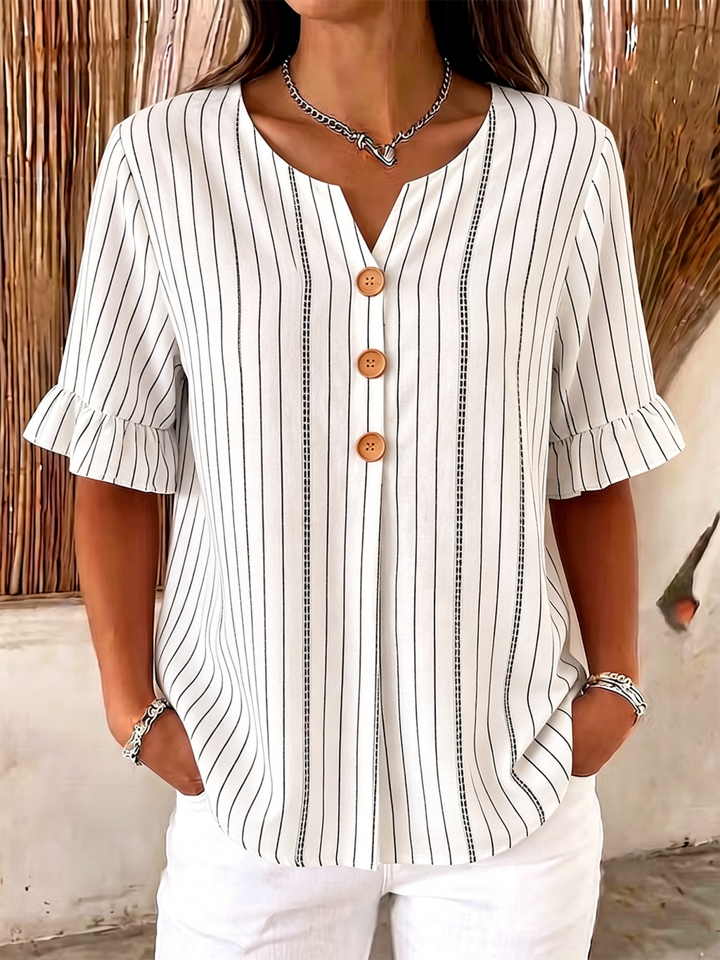 Others Striped Loose Vintage Shirt