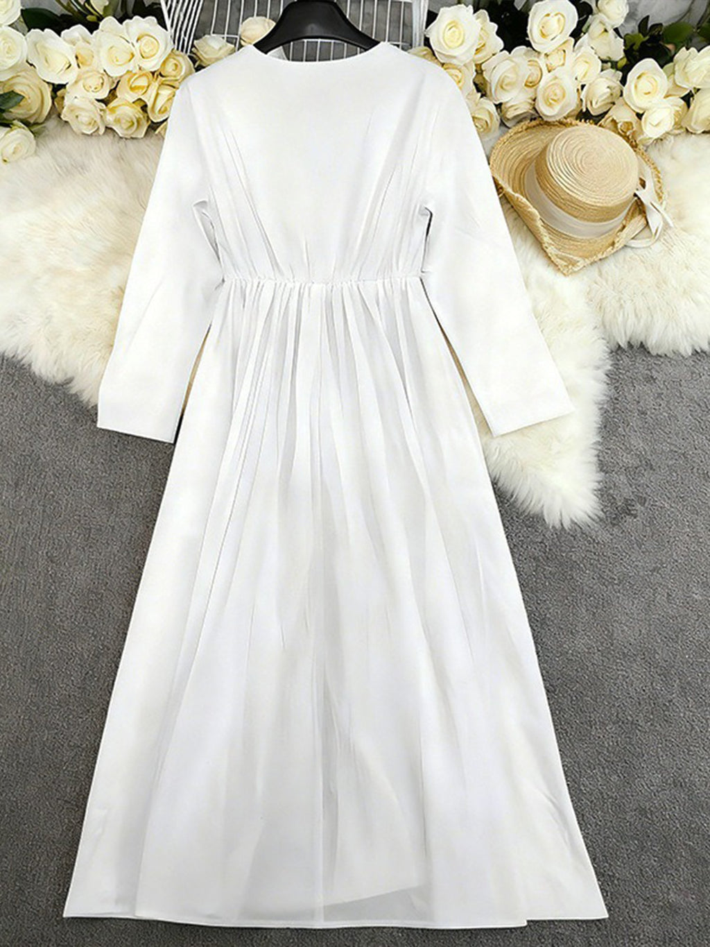 Casual Plain Crew Neck Midi Dress