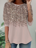 Women's Long Sleeve T-shirt Spring/Fall Pink Abstract Jersey Crew Neck Daily Going Out Casual Top