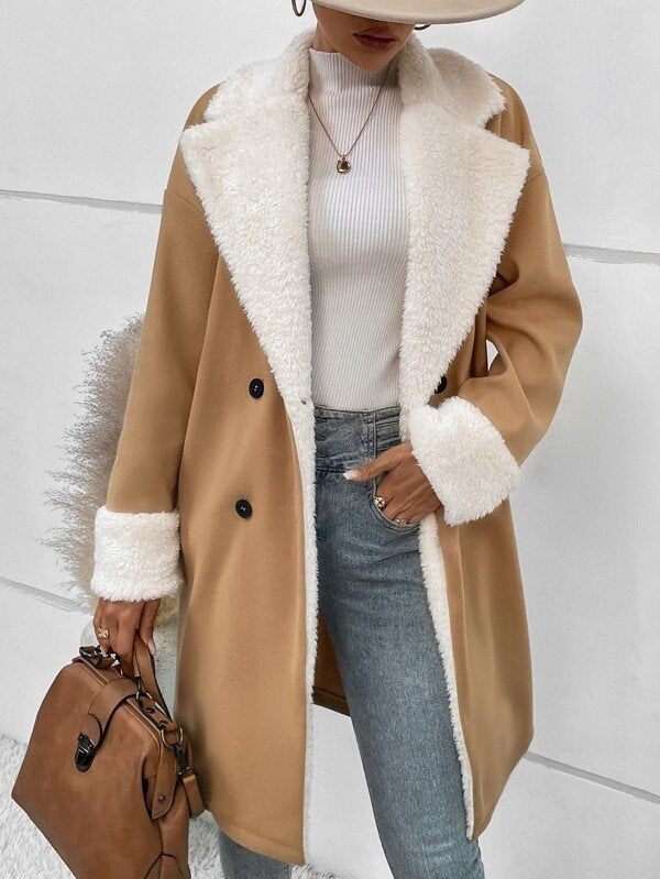 Fluff/Granular Fleece Fabric Street Split Joint Coat