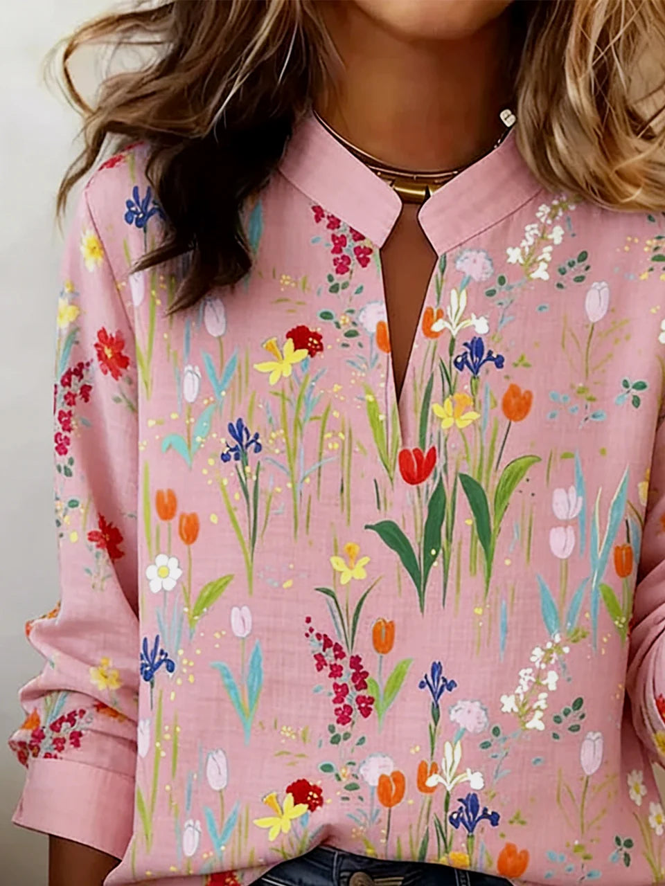 Floral Cotton-Blend Loose Elegant Shirt