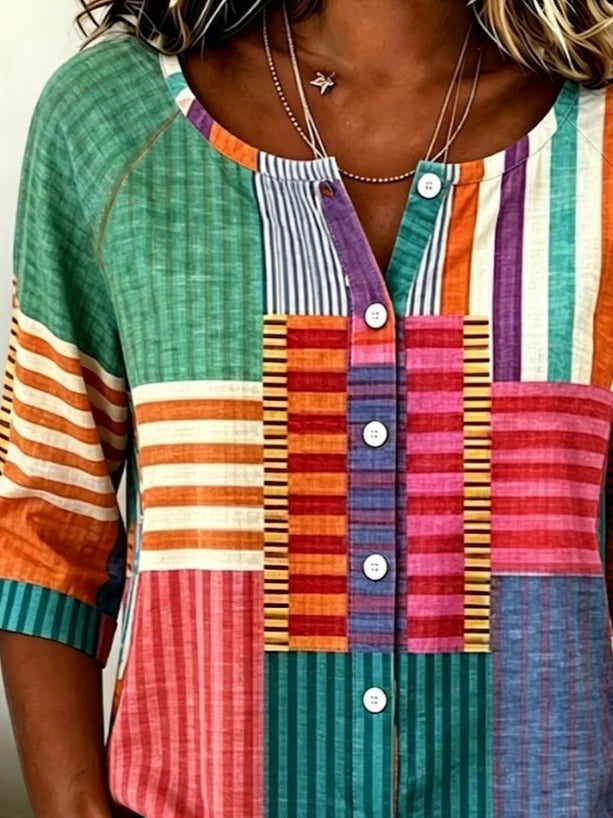 Women's Half Sleeve Shirt Summer As Picture Abstract Stripes Printing Crew Neck Daily Going Out Casual Top