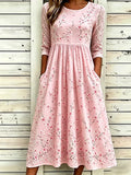 Women's Half Sleeve Summer Pink Floral Printing Crew Neck Daily Going Out Casual Maxi H-Line Dress