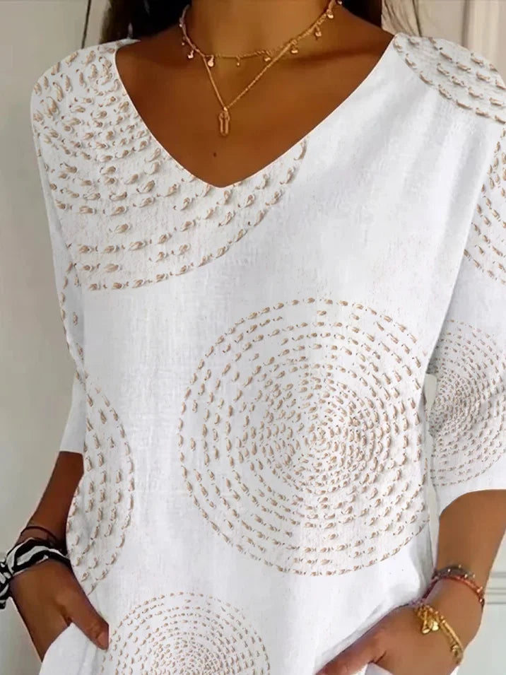 Women's Three Quarter Sleeve T-shirt Spring/Fall White Abstract Printing V Neck Daily Going Out Casual Top