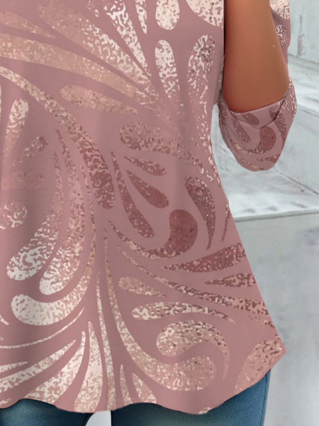 Women's Abstract Spring Print Casual Round Neck Long Sleeve Tunic T-Shirt