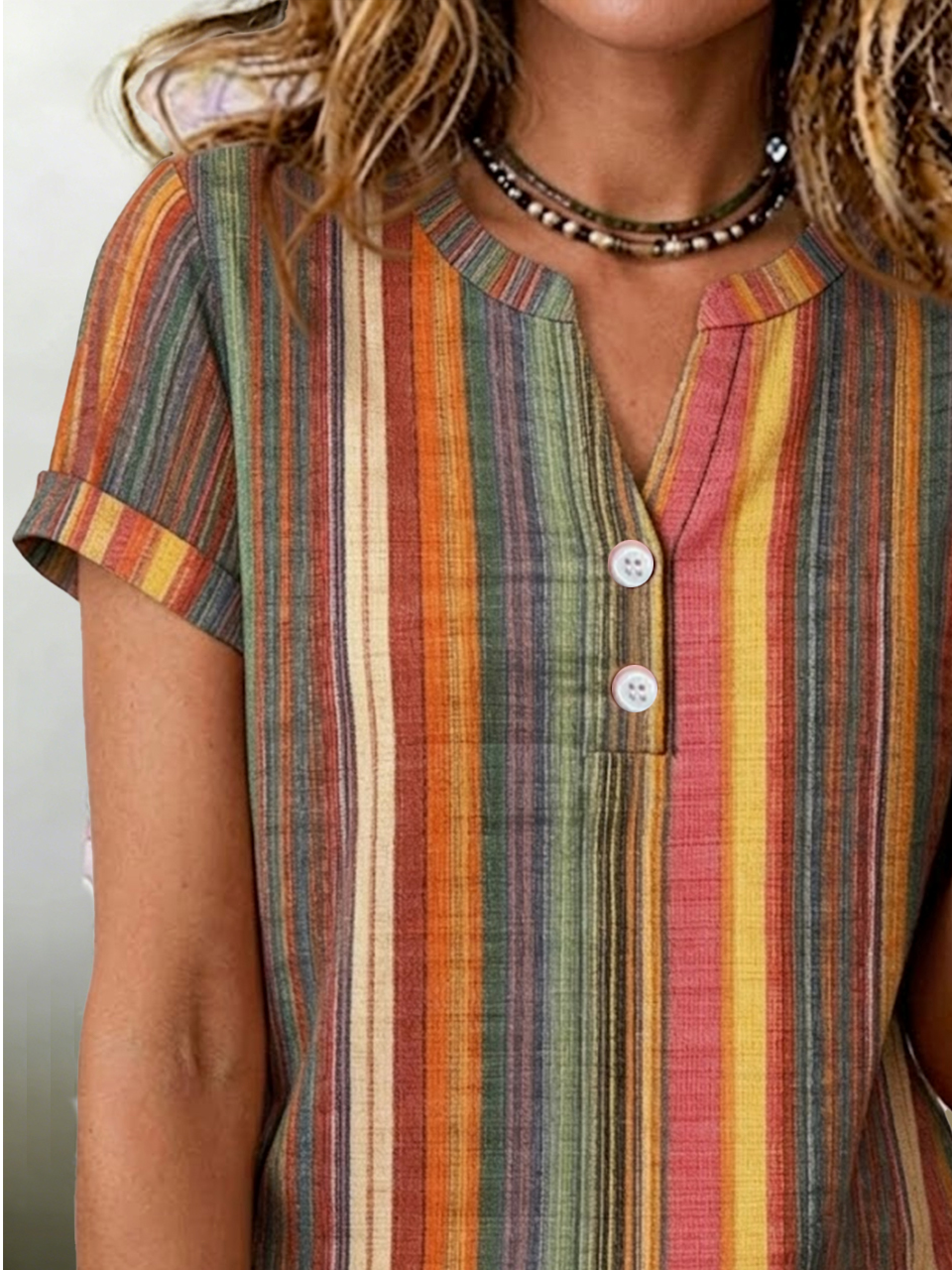 V Neck Striped Elegant T-Shirt