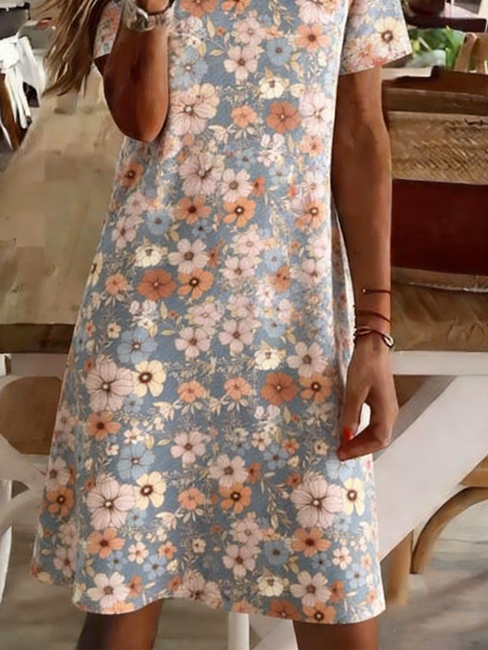 V Neck Elegant Loose Dress With No