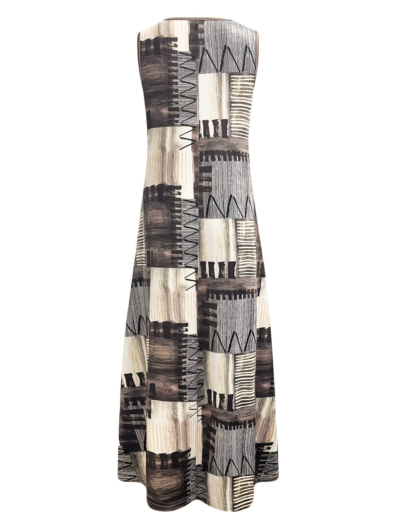 Elegant Geometric Crew Neck Loose Dress With No