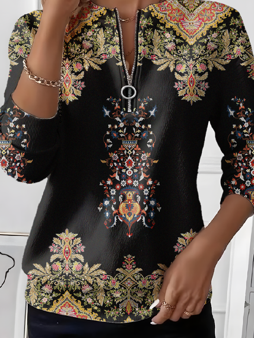Casual Ethnic Geometry Crew Neck Loose Sweater