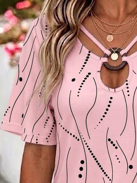 Crew Neck Simple Polka Dots T-Shirt