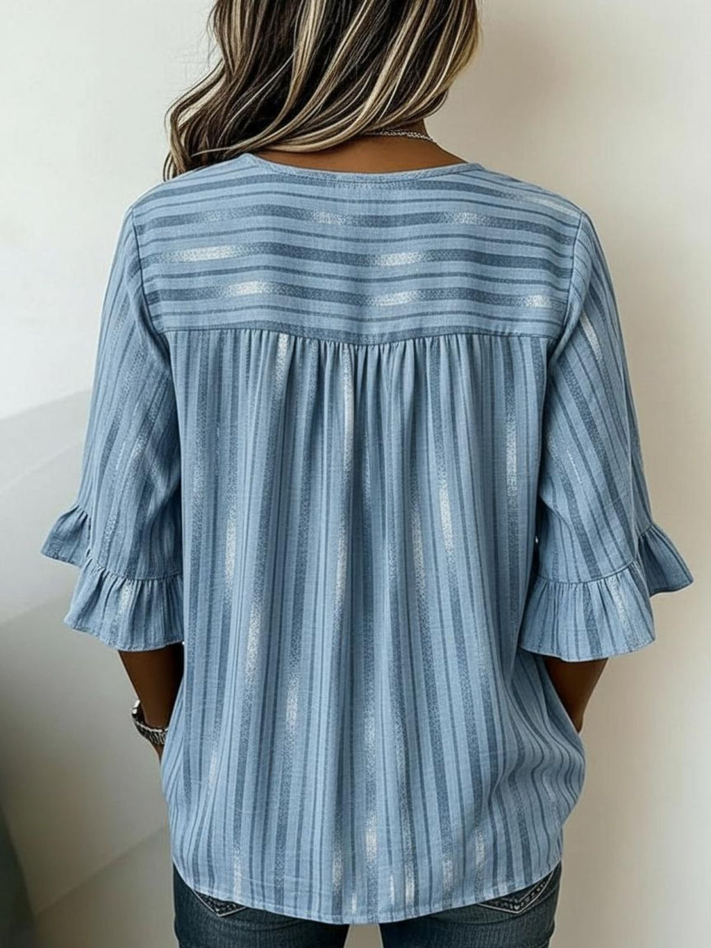 Geometric Vintage V Neck Blouse
