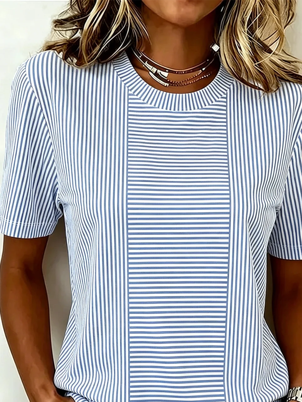 Regular Fit Striped Casual Crew Neck T-Shirt