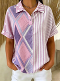 Vintage Loose Polo Collar Striped T-Shirt