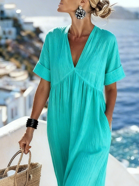 Casual Plain V Neck Maxi Dress