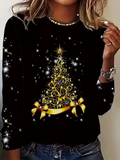 Women's Long Sleeve T-shirt Spring/Fall Black Christmas Printing Jersey Crew Neck Daily Going Out Casual Top