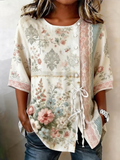 Women's Half Sleeve Shirt Summer As Picture Floral Crew Neck Daily Going Out Vintage Top