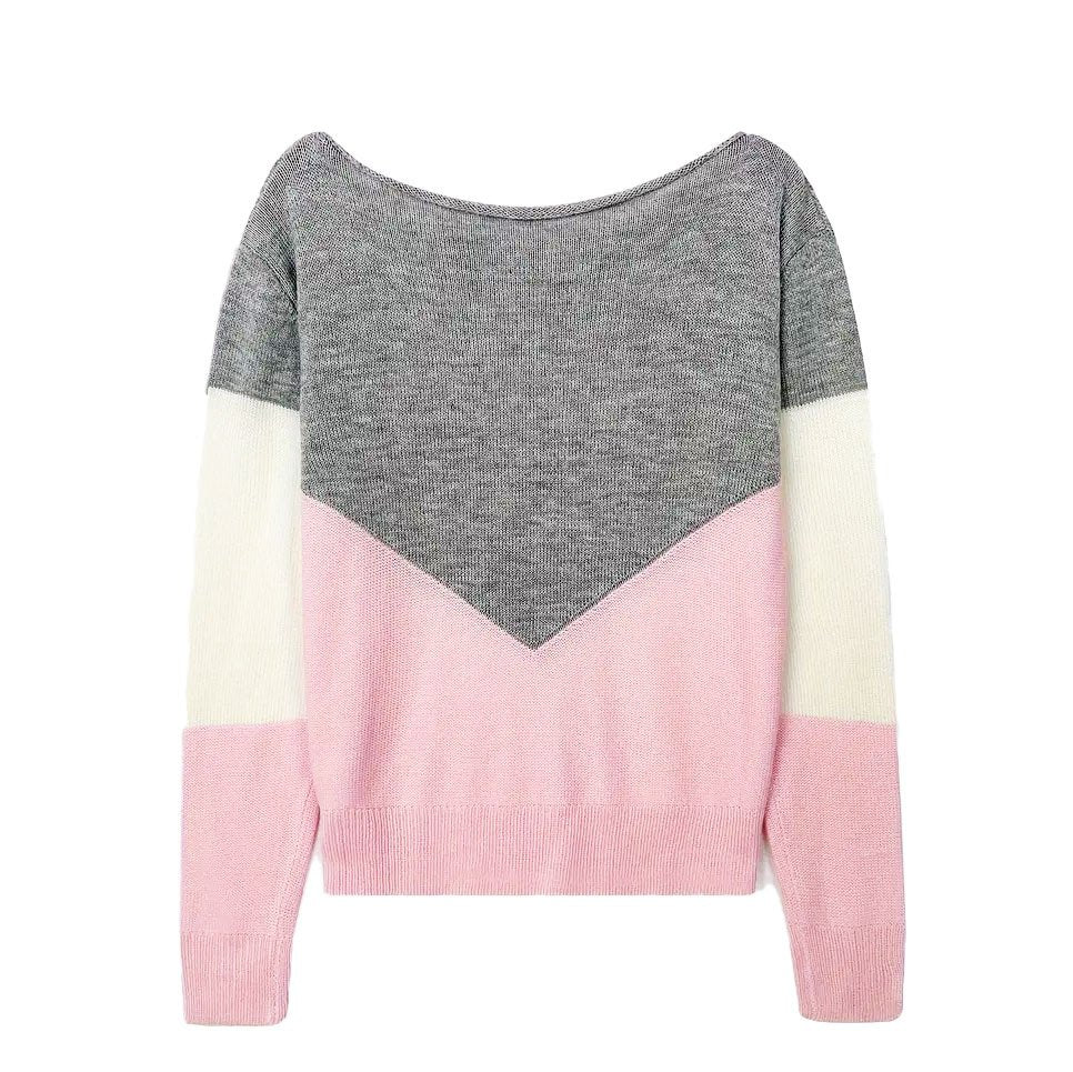 Geometric Elegant Crew Neck Loose Knit Top