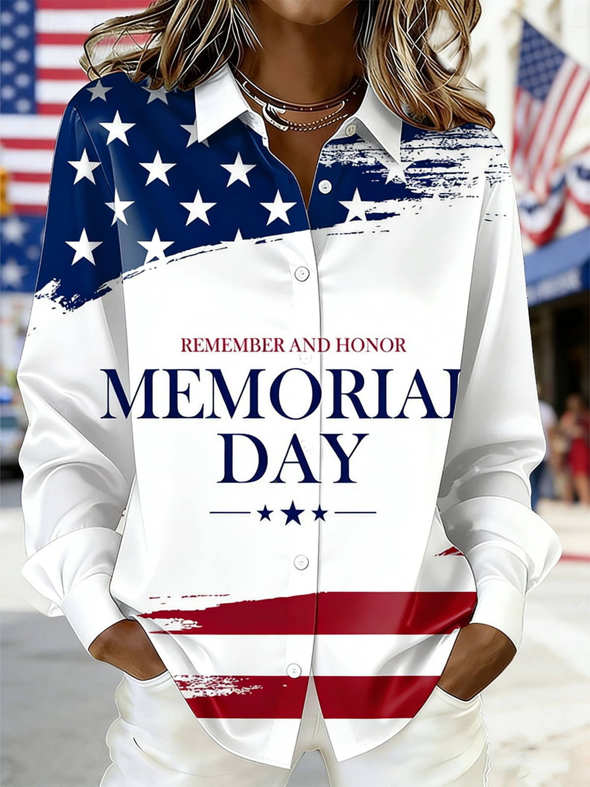 Others Casual Loose America Flag Shirt