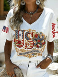 Women's 250th Anniversary Of The Founding Of the United States Lettern Printed Cotton Vintage Short Sleeve V Neck 3D Printing Aemerica Flag Daily Going Out Casual T-Shirt Independence Day