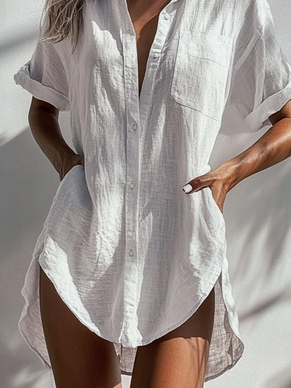 Casual Plain Shirt Collar Mini Dress