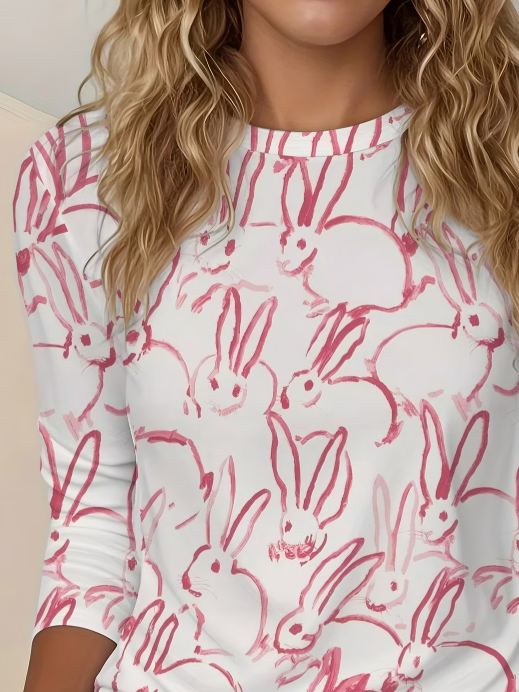 Women's Long Sleeve T-shirt Spring/Fall White Easter (rabbit) Printing Jersey Crew Neck Daily Going Out Casual Top