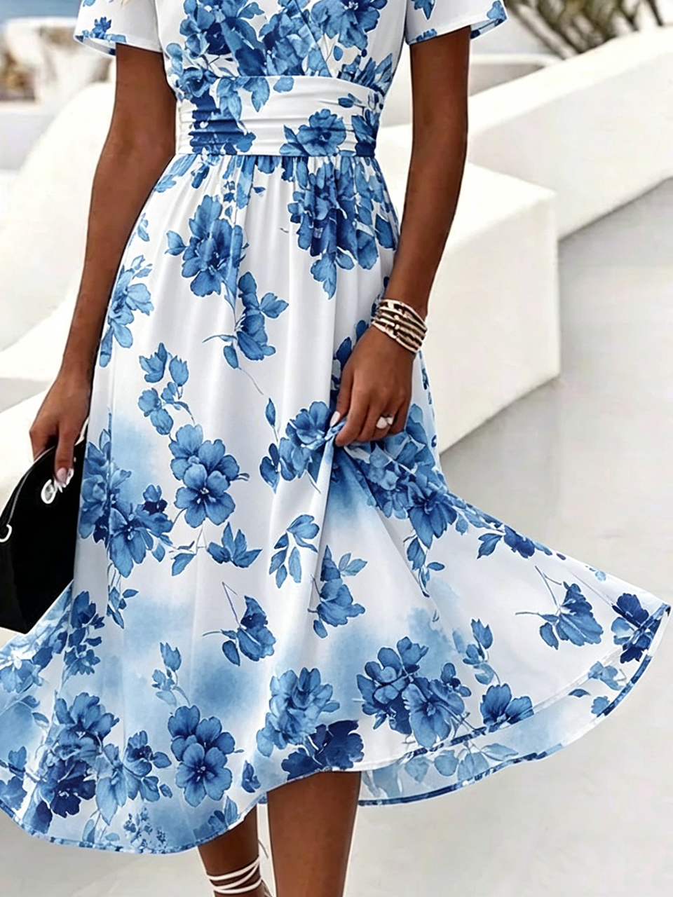 Elegant Regular Fit Floral V Neck Dress With No
