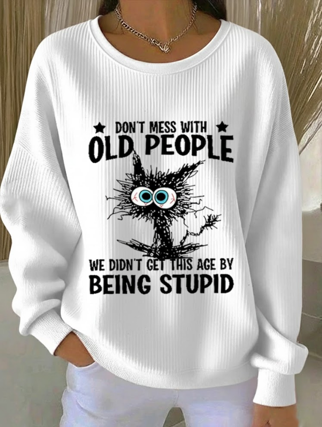 Crew Neck Casual Cat Printing Sweatshirt