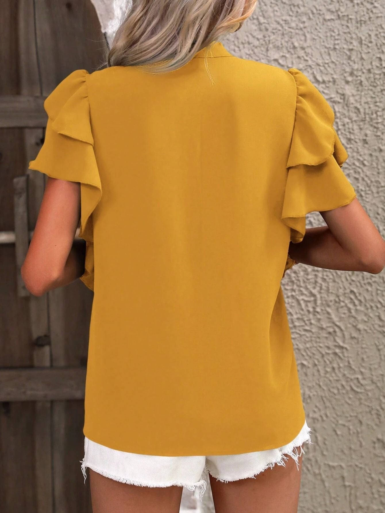 Plain Ruffle Sleeve Elegant Others Loose Shirt