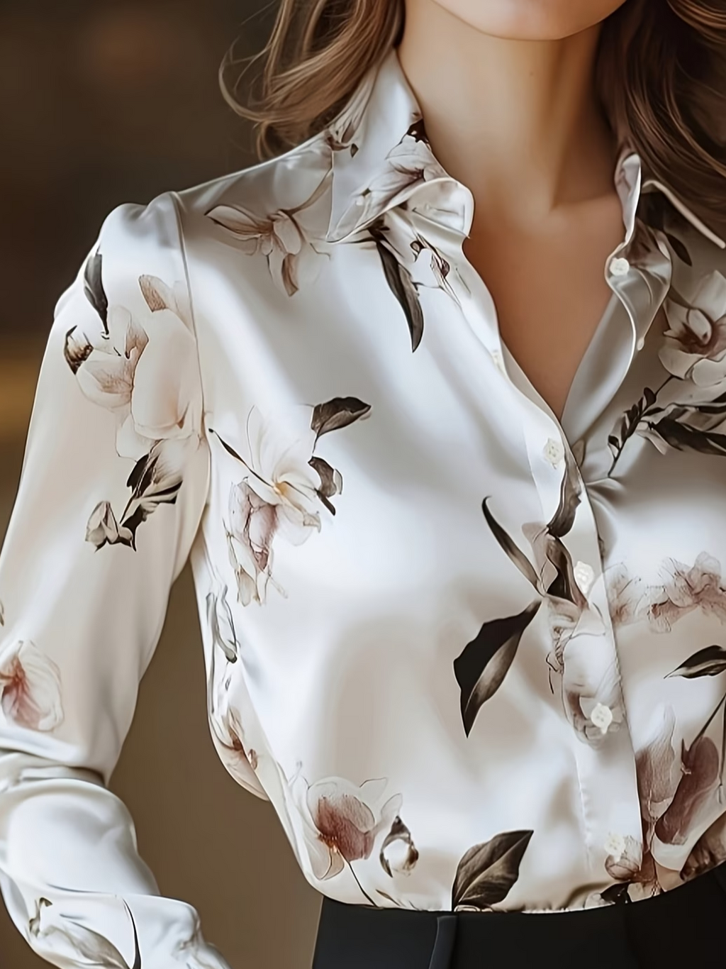 Women's Long Sleeve Shirt Spring/Fall White Floral Shawl Collar Daily Going Out Casual Top