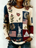 Women's Long Sleeve T-shirt Spring/Fall As Picture America Flag Printing Jersey Crew Neck Daily Going Out Casual Top