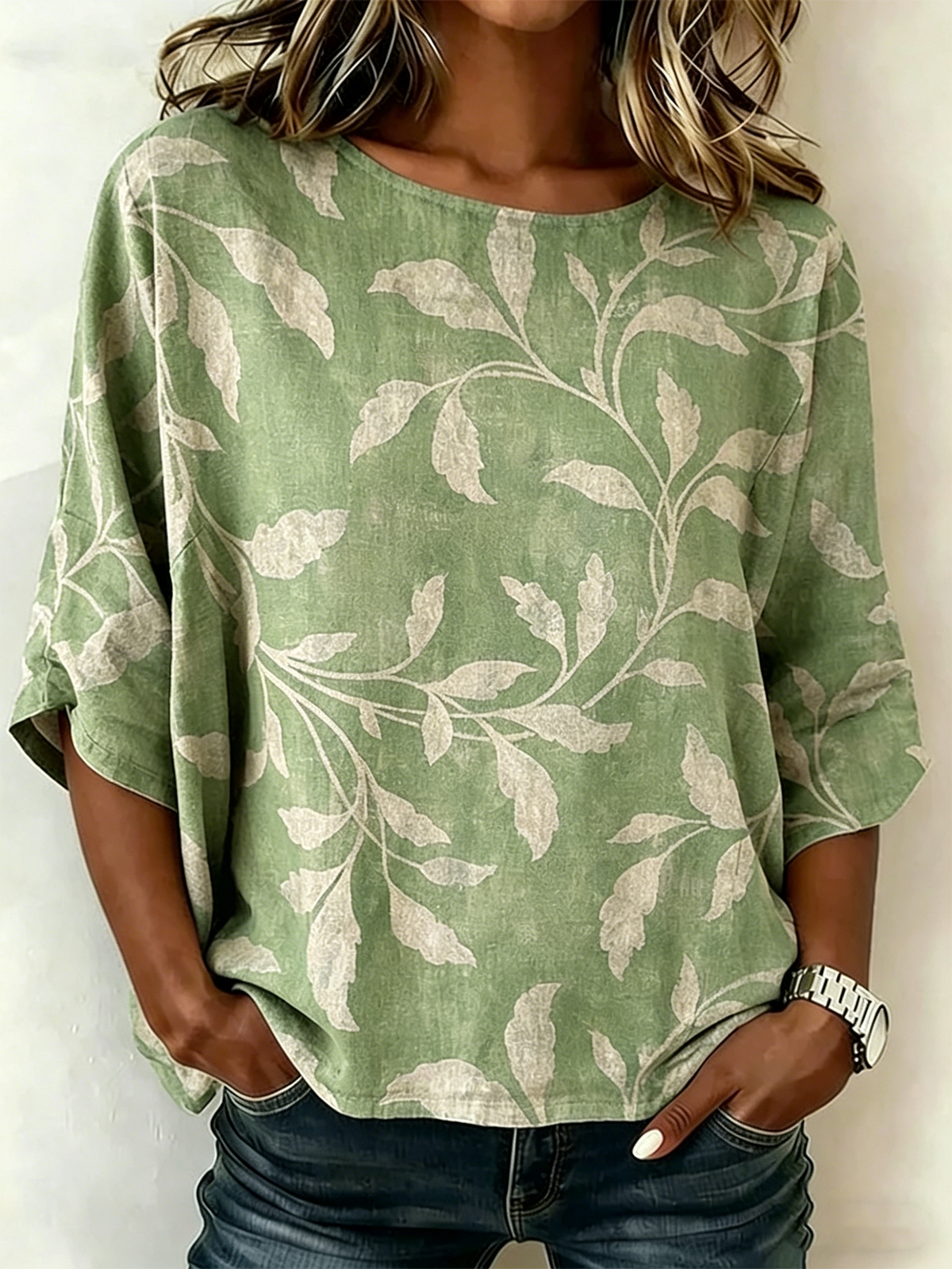 Cotton And Linen Leaf Loose Vintage Shirt