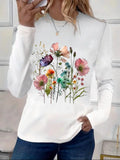 Women's Spring Floral Print Casual Round Neck Long Sleeve T-Shirt