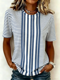 Striped Cotton-Blend Casual Crew Neck T-Shirt