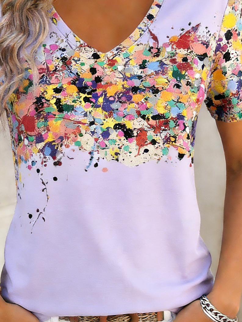 Gradient Pattern V Neck Casual Jersey T-Shirt