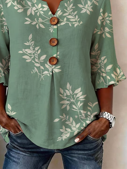 Women's Half Sleeve Blouse Summer Green Floral Printing V Neck Daily Going Out Vintage Top