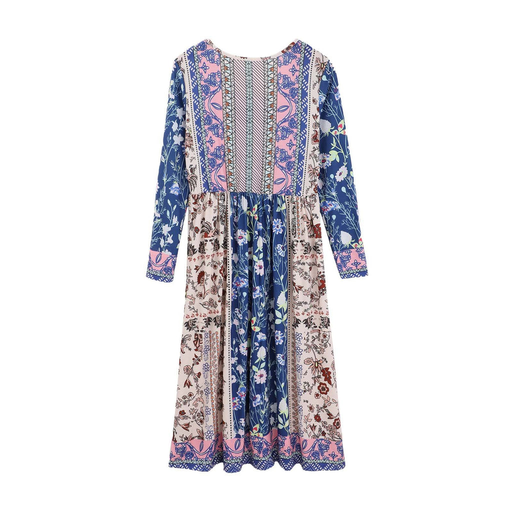 Floral Vintage Loose Crew Neck Dress With No