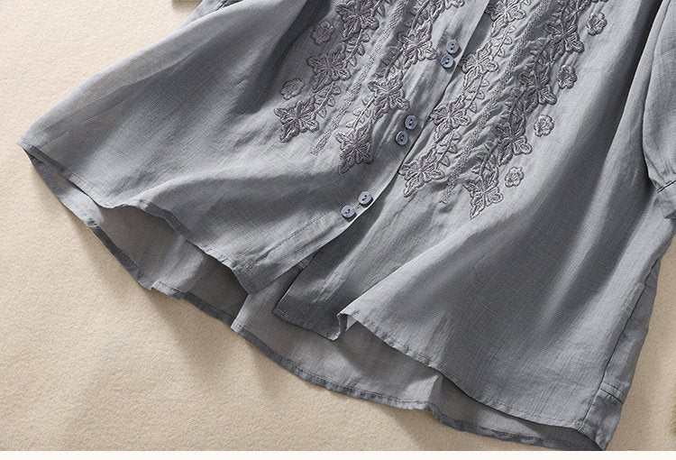 Elegant Linen Blend Shawl Collar Shirt